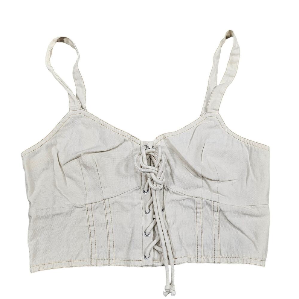 AMERICAN EAGLE OUTFITTERS LACE‑UP CROP TOP – SIZE M – CREAM – 100% COTTON